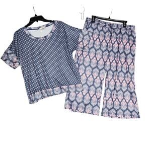 Ink+Ivy‎ Pajama Set Size XL Short Sleeve Capri Set Falltime Foulard Medallion
